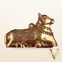 Pure Brass Large Nandi Statue – Straight Face, Superfine Carvings, 17 Inch, 30 Kg