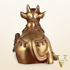Pure Brass Large Nandi Statue – Straight Face, Superfine Carvings, 17 Inch, 30 Kg