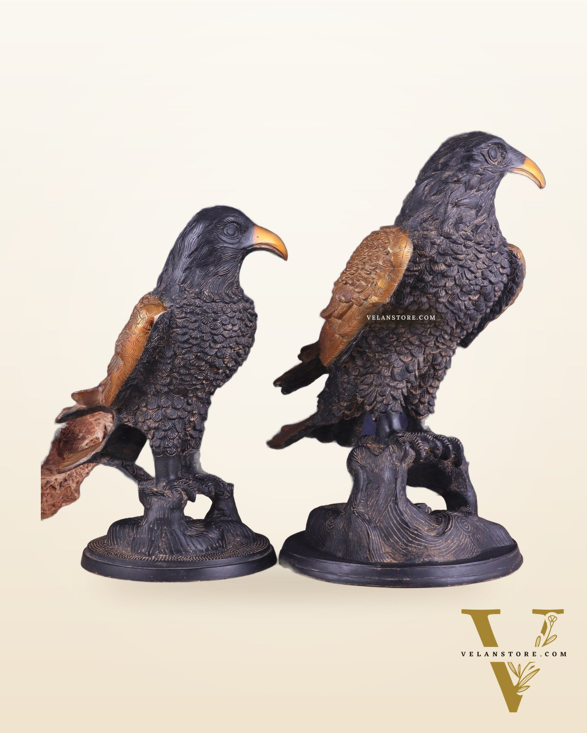 Pure Brass Large Pair of Eagles in Antique Tone | Vastu & Feng Shui Approved 15"