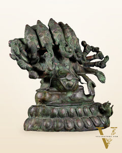 Pure Brass Large Panchmukhi Ganesha Statue - Vintage Green Patina, 13"