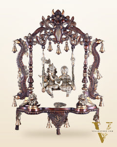 Pure Brass Large Radha Krishna Swing Jhoola – Dual Tone Double Chola Finish 30"