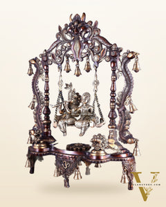 Pure Brass Large Radha Krishna Swing Jhoola – Dual Tone Double Chola Finish 30"