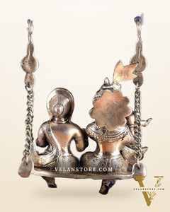 Pure Brass Large Radha Krishna Swing Jhoola – Dual Tone Double Chola Finish 30"