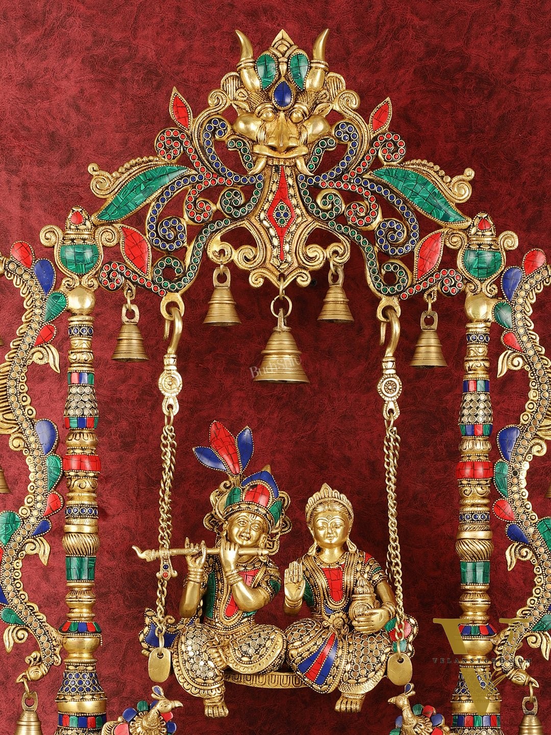 Pure Brass Large Radha Krishna Swing Jhoola with Meenakari Work - 30"