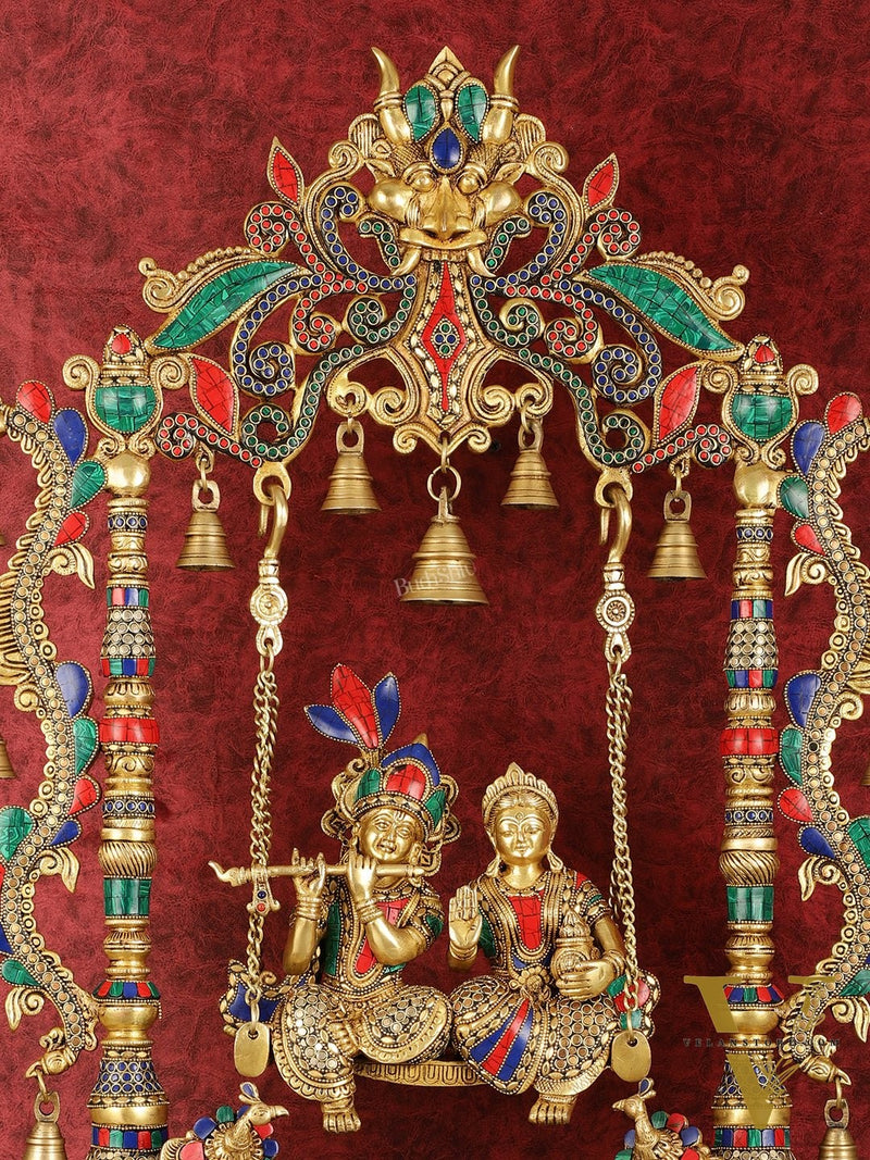 Pure Brass Large Radha Krishna Swing Jhoola with Meenakari Work - 30"