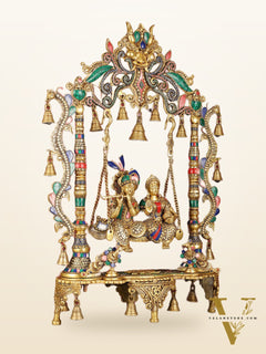 Pure Brass Large Radha Krishna Swing Jhoola with Meenakari Work - 30"