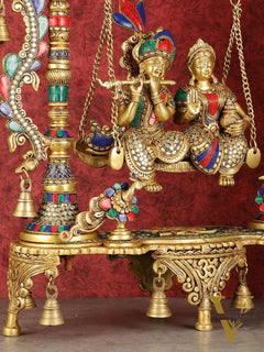 Pure Brass Large Radha Krishna Swing Jhoola with Meenakari Work - 30"