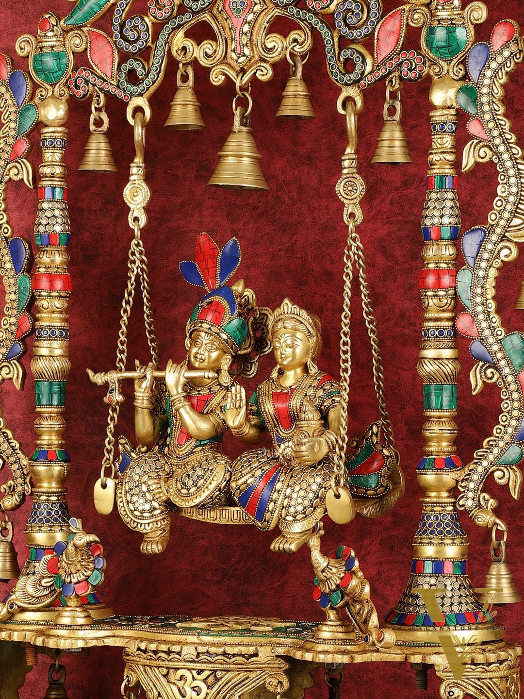 Pure Brass Large Radha Krishna Swing Jhoola with Meenakari Work - 30"