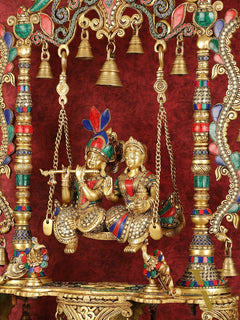 Pure Brass Large Radha Krishna Swing Jhoola with Meenakari Work - 30"