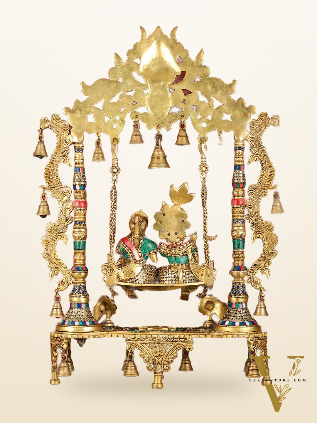 Pure Brass Large Radha Krishna Swing Jhoola with Meenakari Work - 30"