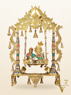 Pure Brass Large Radha Krishna Swing Jhoola with Meenakari Work - 30"
