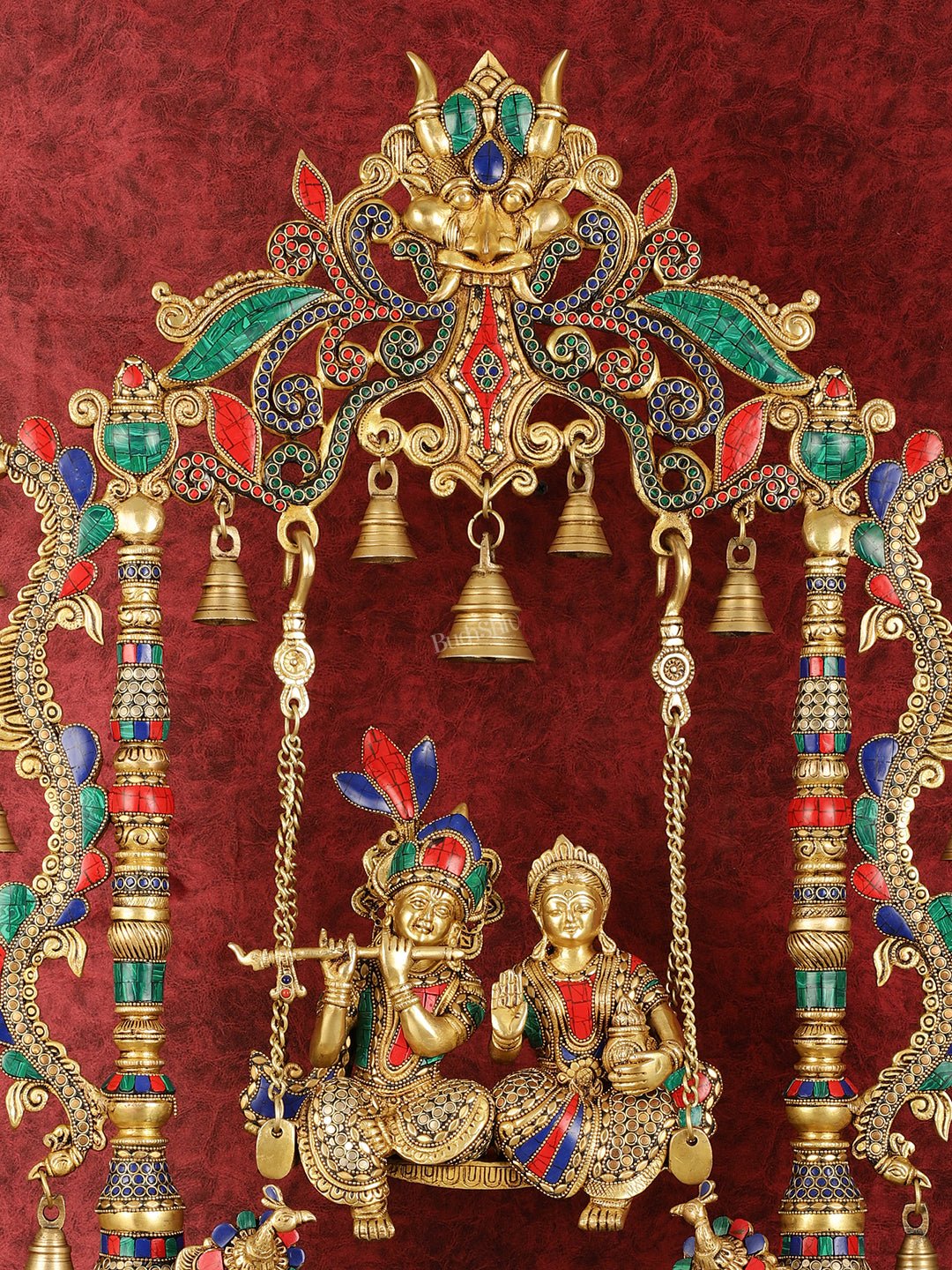 Pure Brass Large Radha Krishna Swing Jhoola with Meenakari Work - 30"