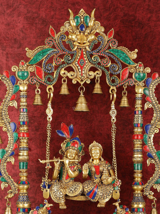 Pure Brass Large Radha Krishna Swing Jhoola with Meenakari Work - 30"