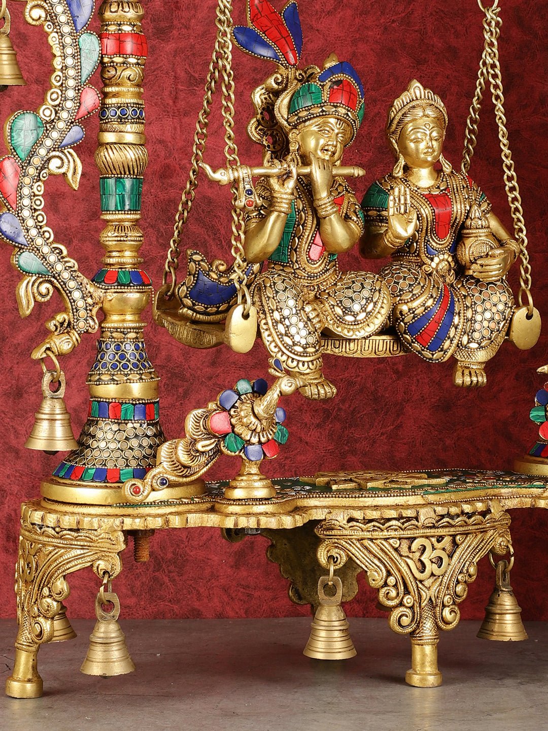 Pure Brass Large Radha Krishna Swing Jhoola with Meenakari Work - 30"