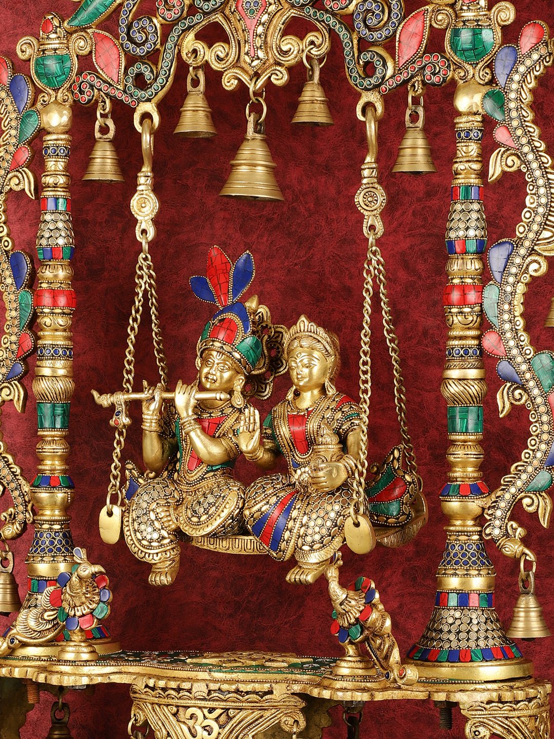 Pure Brass Large Radha Krishna Swing Jhoola with Meenakari Work - 30"