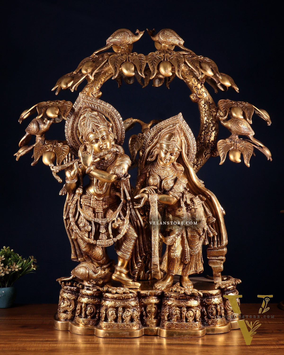 Pure Brass Large Radha Krishna Under Tree Sculpture 30"