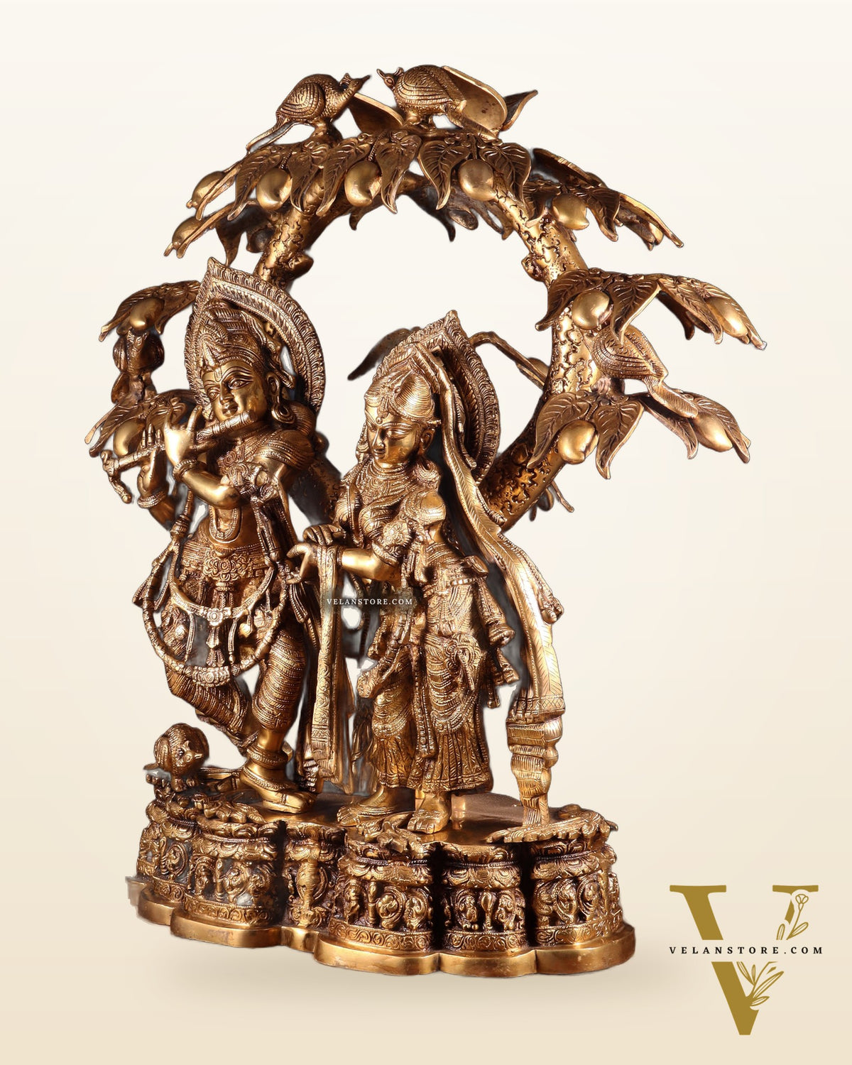 Pure Brass Large Radha Krishna Under Tree Sculpture 30"