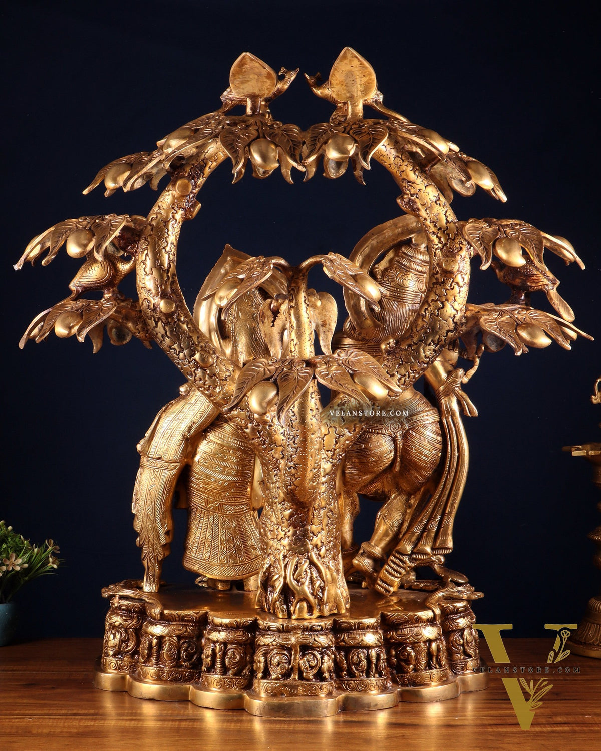 Pure Brass Large Radha Krishna Under Tree Sculpture 30"