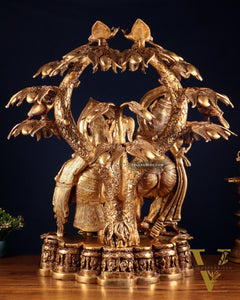 Pure Brass Large Radha Krishna Under Tree Sculpture 30"