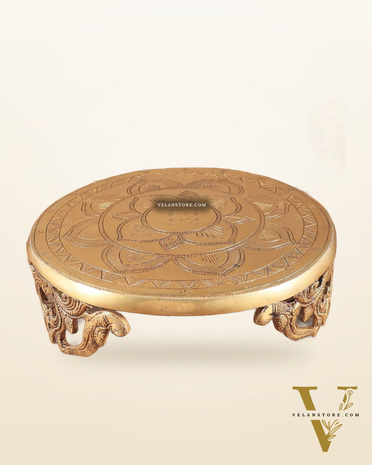 Pure Brass Large Round Chowki for God Idols 11.5"