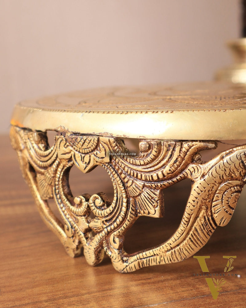 Pure Brass Large Round Chowki for God Idols 11.5"
