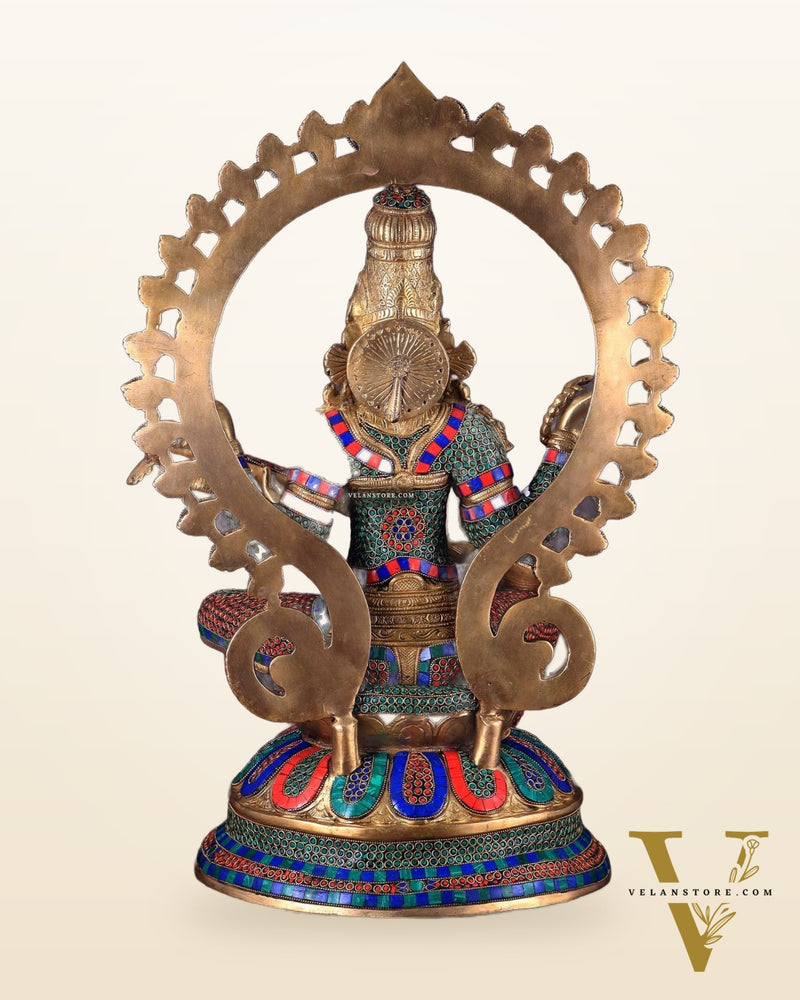 Pure Brass Large Saraswati Devi Statue with Meenakari Stonework – 27"