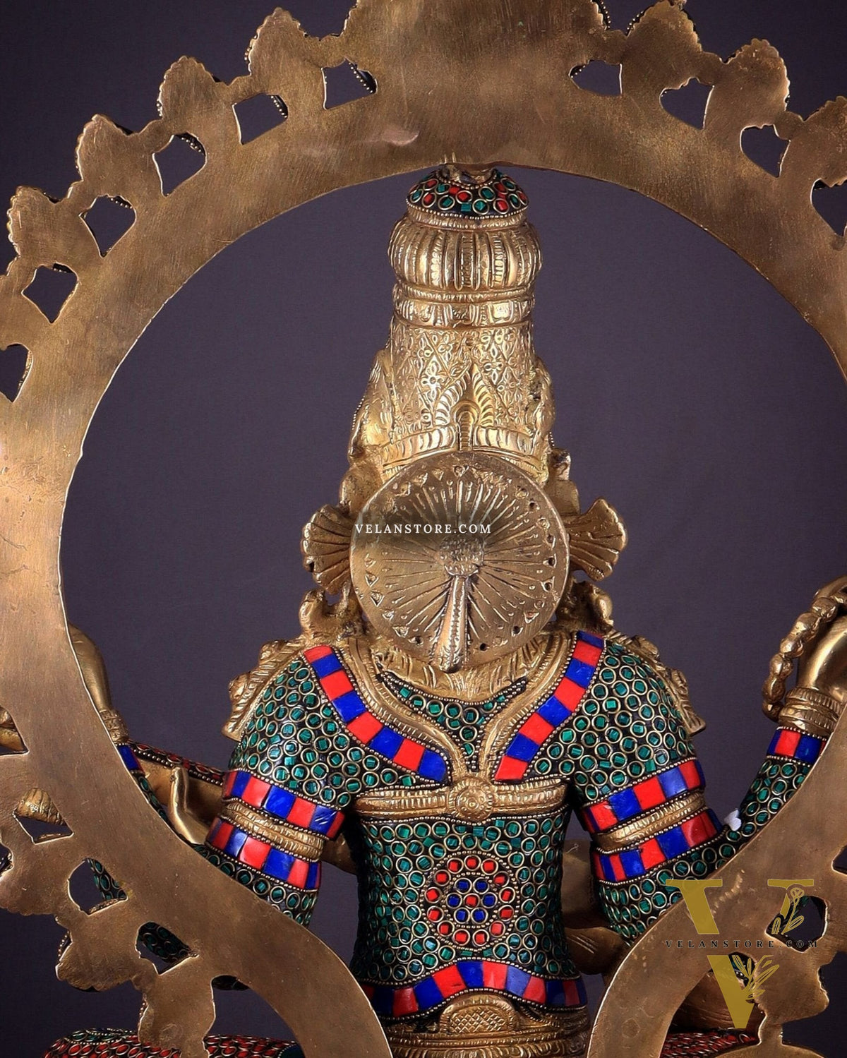 Pure Brass Large Saraswati Devi Statue with Meenakari Stonework – 27"