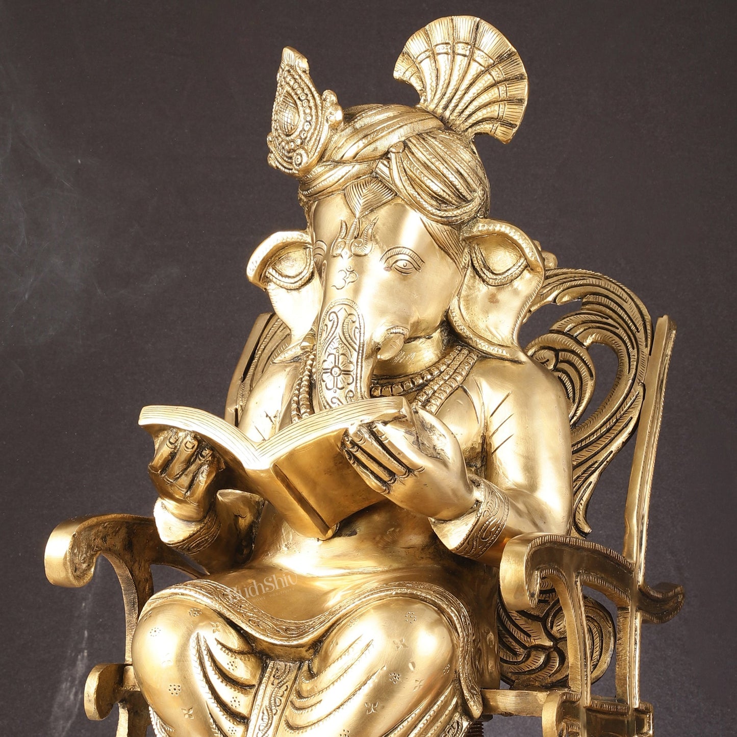 Pure Brass Large Sized Ganapati Seated on Chair Reading Book | 24"