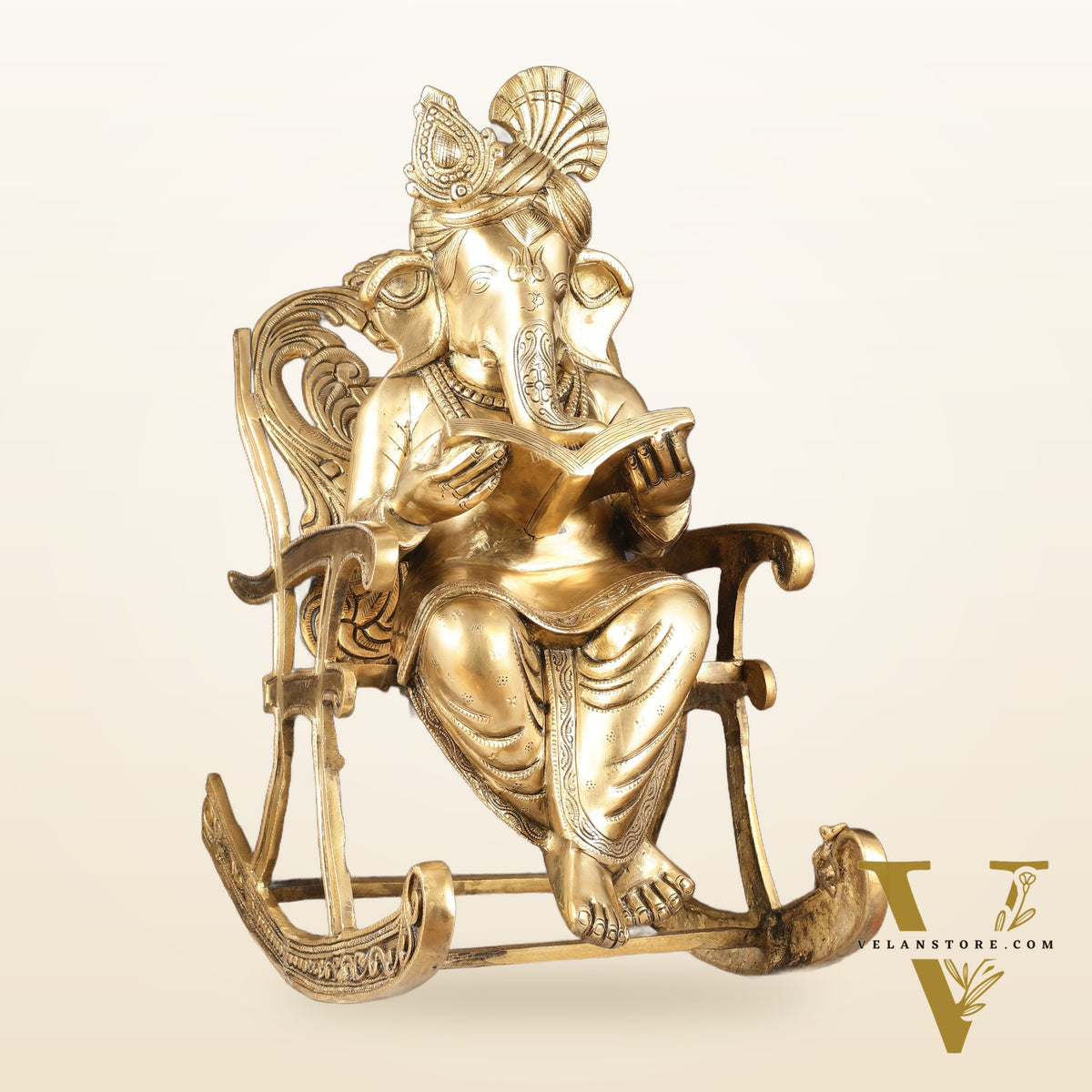 Pure Brass Large Sized Ganapati Seated on Chair Reading Book | 24"