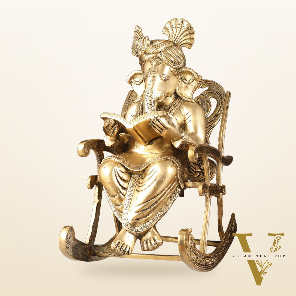 Pure Brass Large Sized Ganapati Seated on Chair Reading Book | 24"