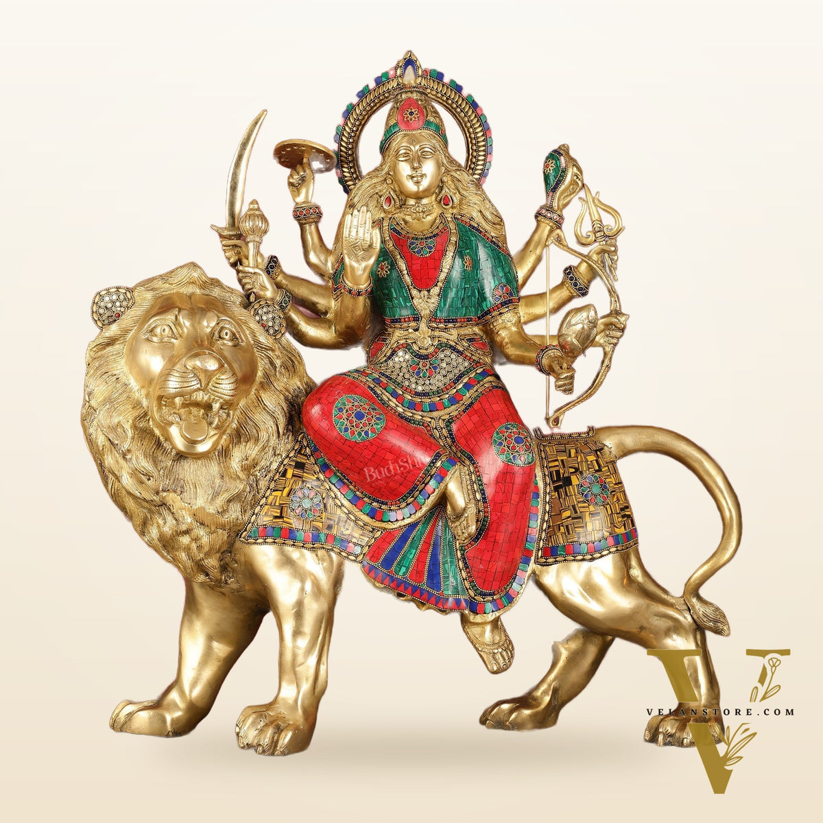 Pure Brass Large-Sized Goddess Durga Sherawali Mata Murti - 27 inch