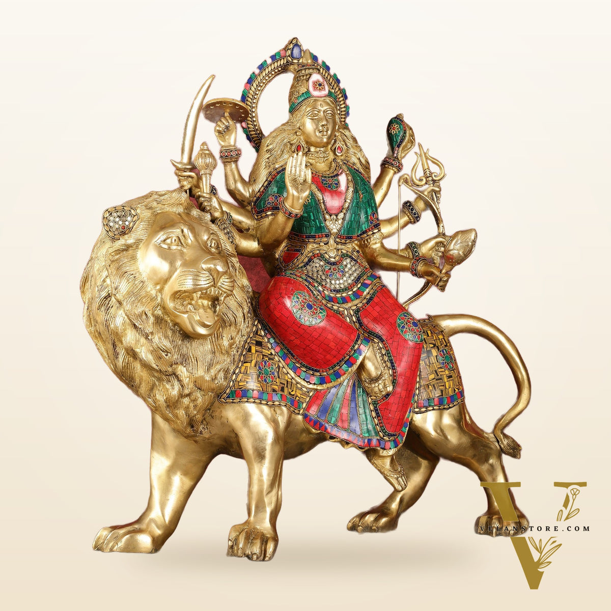 Pure Brass Large-Sized Goddess Durga Sherawali Mata Murti - 27 inch