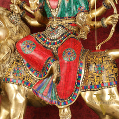 Pure Brass Large-Sized Goddess Durga Sherawali Mata Murti - 27 inch