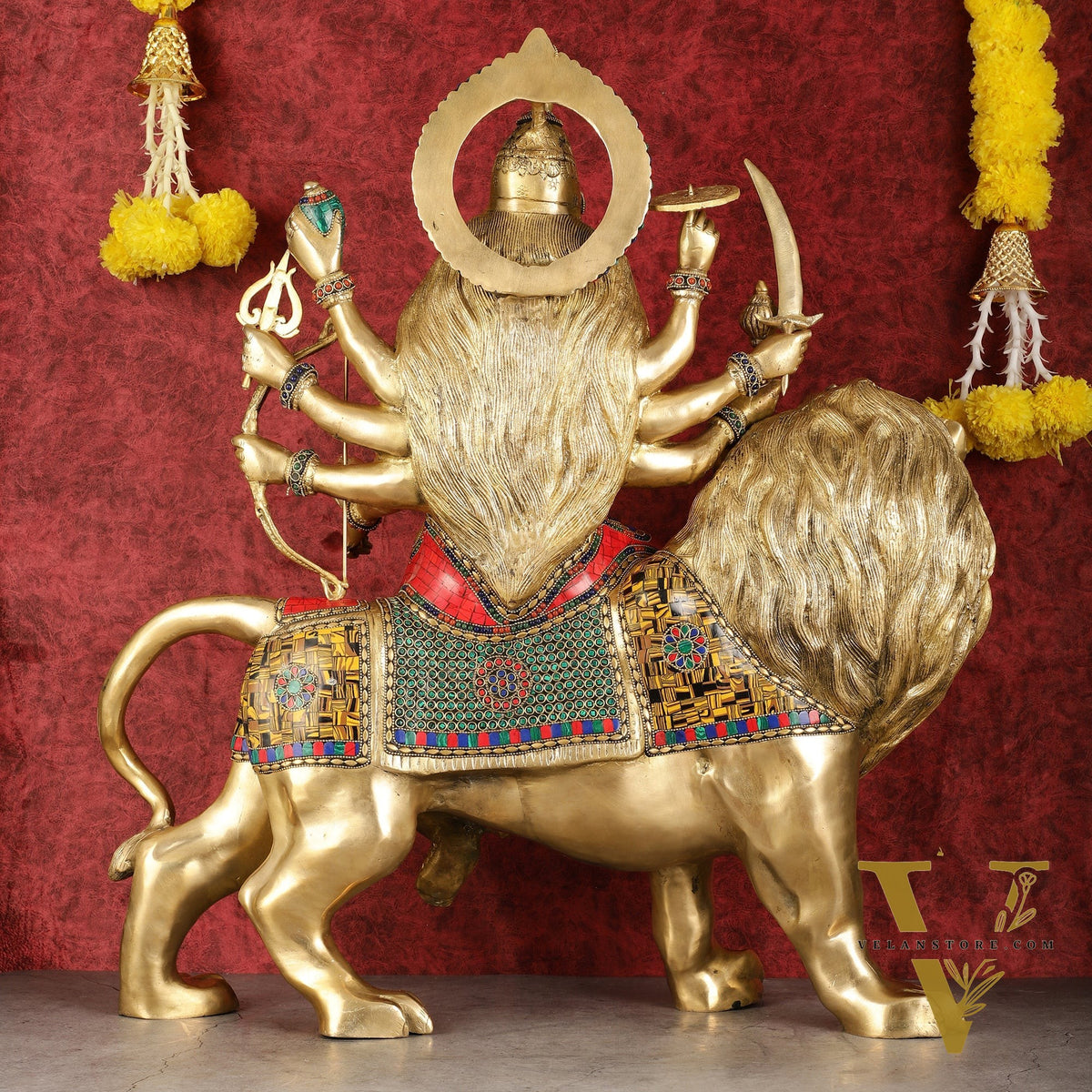 Pure Brass Large-Sized Goddess Durga Sherawali Mata Murti - 27 inch