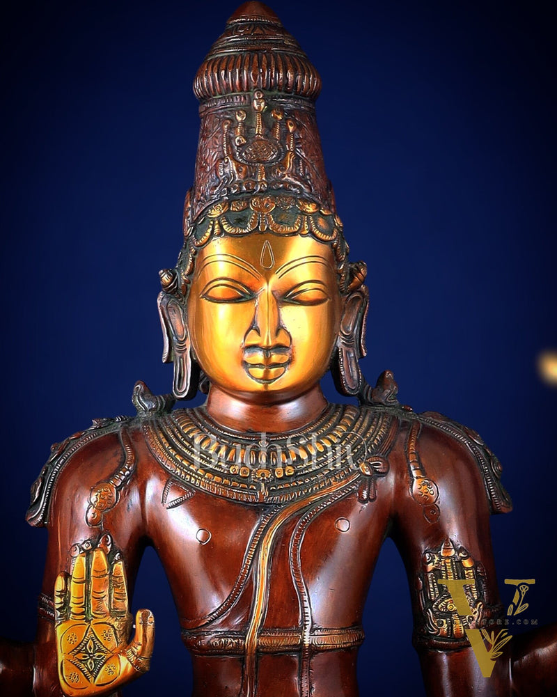Pure Brass Large Standing Lord Vishnu Narayana Statue – Chola Dual Tone 37"