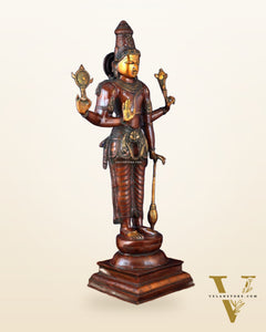 Pure Brass Large Standing Lord Vishnu Narayana Statue – Chola Dual Tone 37"