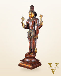 Pure Brass Large Standing Lord Vishnu Narayana Statue – Chola Dual Tone 37"