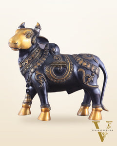 Pure Brass Large Standing Nandi Fully Engraved Sculpture  14" black edition