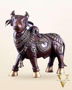 Pure Brass Large Standing Nandi Fully Engraved Sculpture  14" copper tone