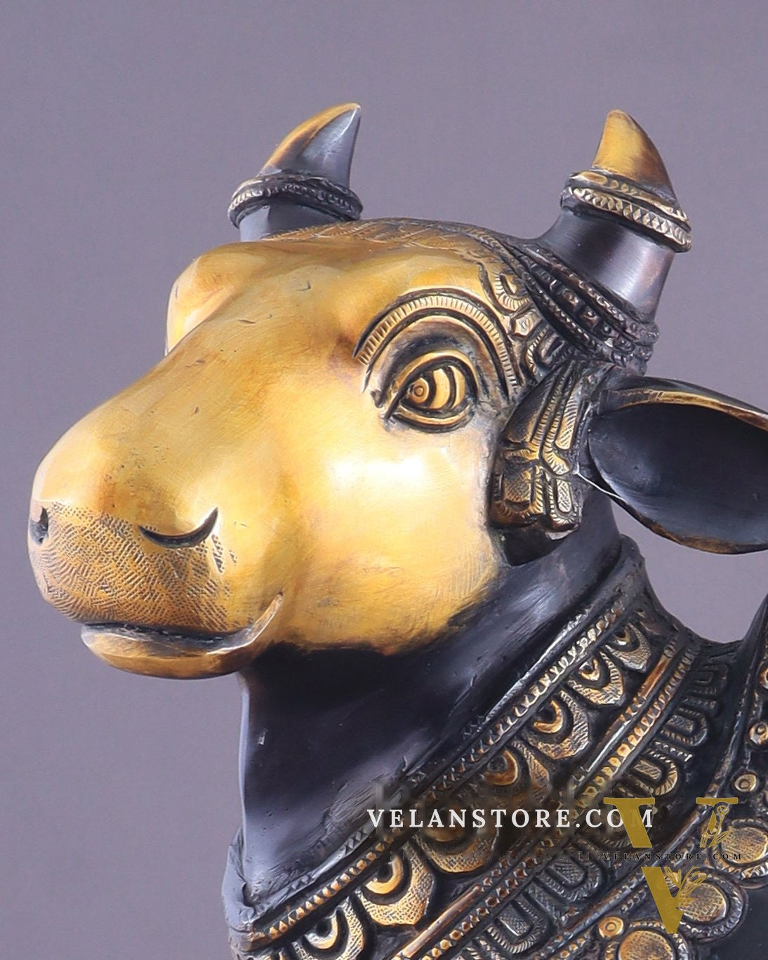 Pure Brass Large Standing Nandi Fully Engraved Sculpture  14" black edition