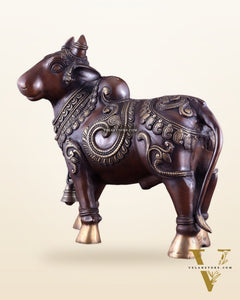 Pure Brass Large Standing Nandi Fully Engraved Sculpture  14" copper tone