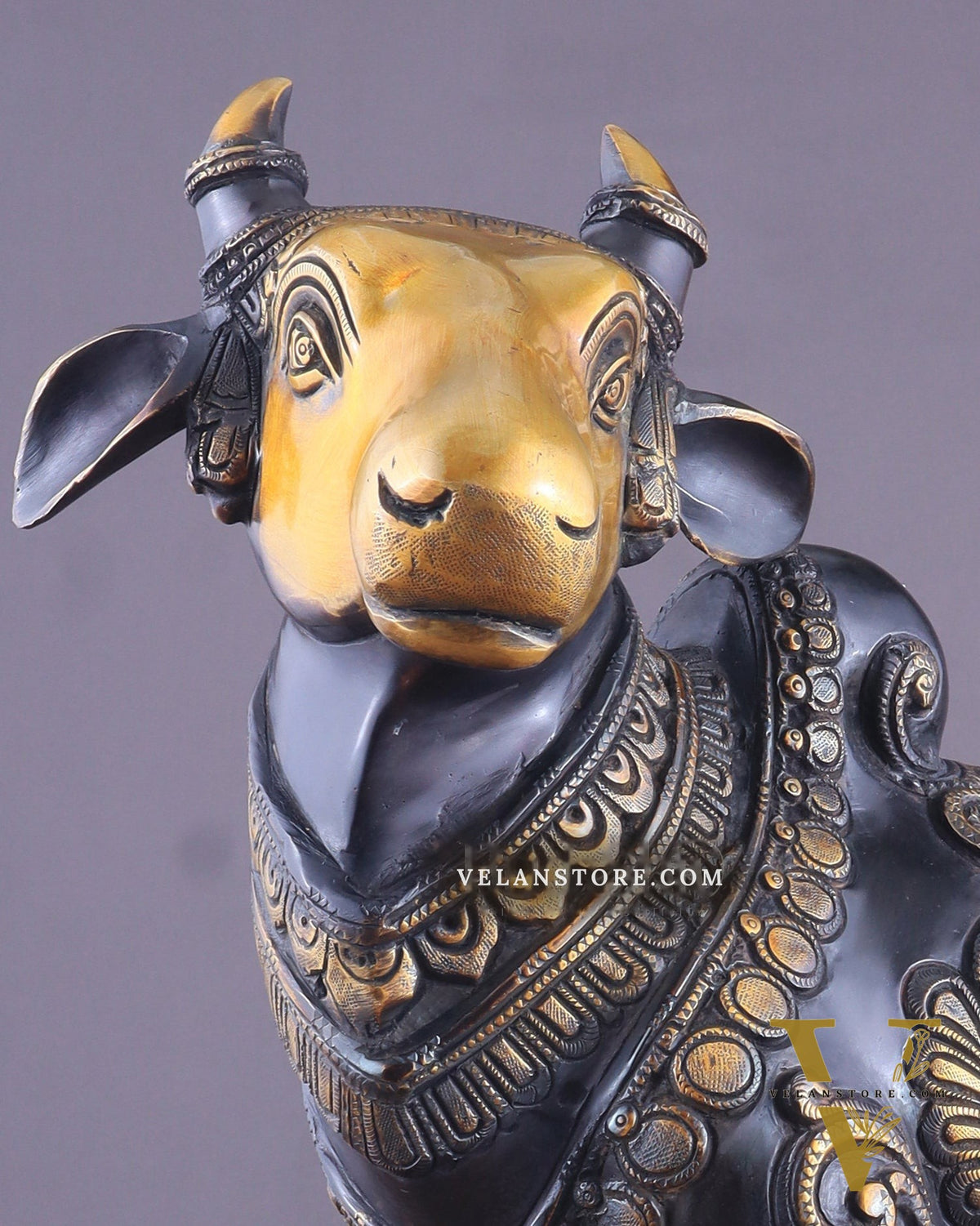 Pure Brass Large Standing Nandi Fully Engraved Sculpture  14" black edition
