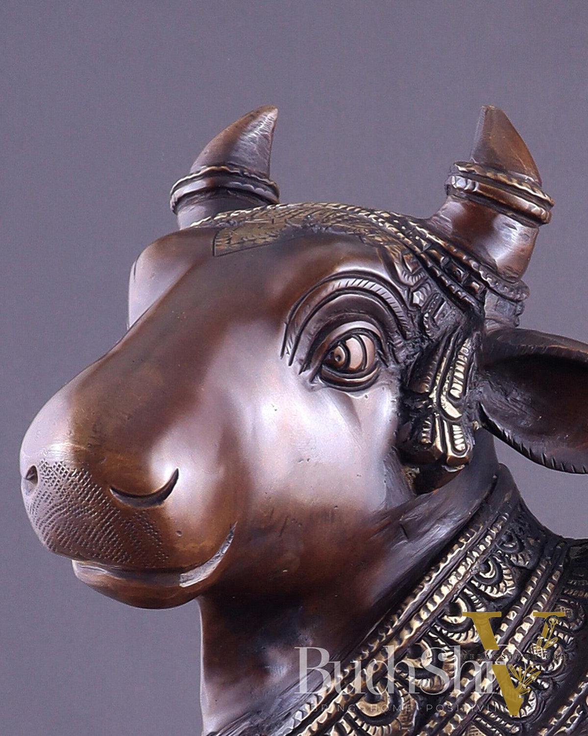 Pure Brass Large Standing Nandi Fully Engraved Sculpture  14" copper tone