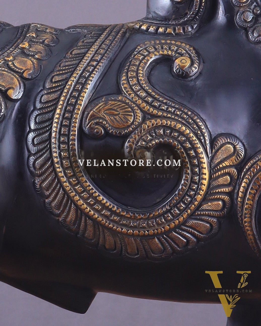 Pure Brass Large Standing Nandi Fully Engraved Sculpture  14" black edition