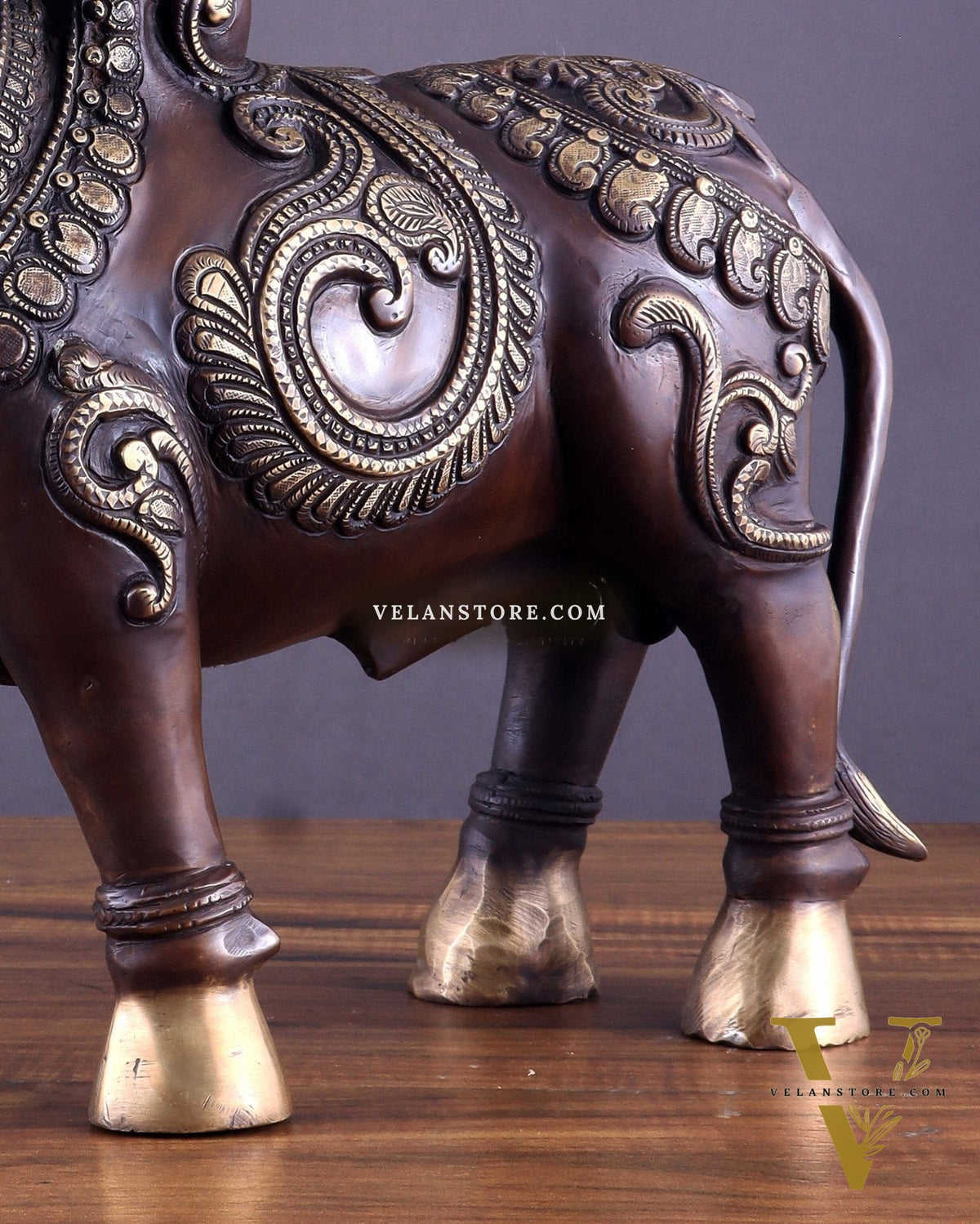 Pure Brass Large Standing Nandi Fully Engraved Sculpture  14" copper tone