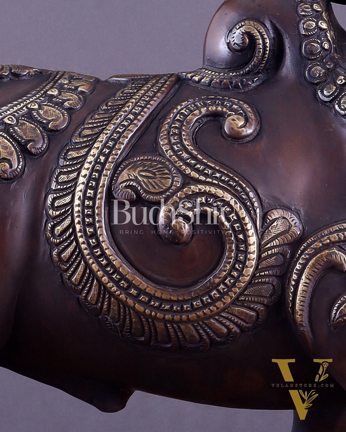 Pure Brass Large Standing Nandi Fully Engraved Sculpture  14" copper tone