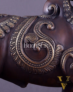 Pure Brass Large Standing Nandi Fully Engraved Sculpture  14" copper tone