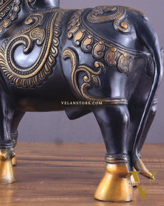 Pure Brass Large Standing Nandi Fully Engraved Sculpture  14" black edition