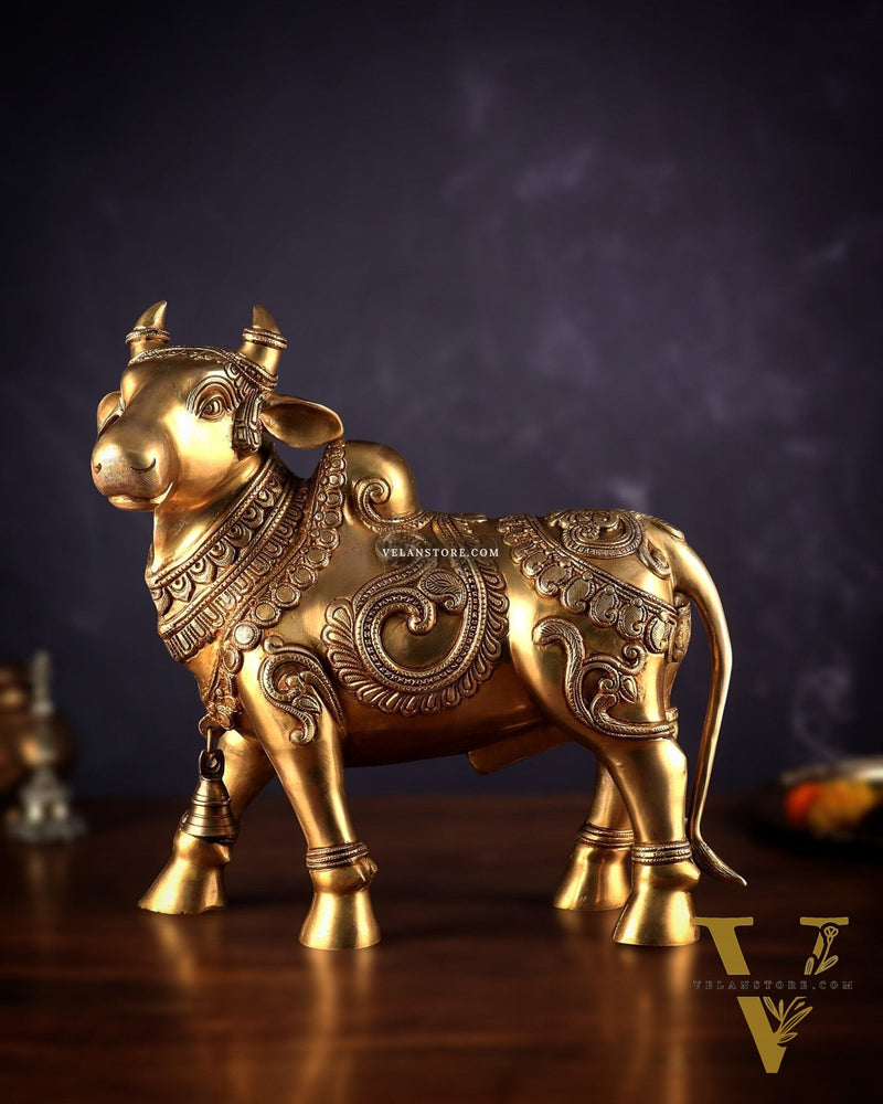 Pure Brass Large Standing Nandi Fully Sculpture  14"
