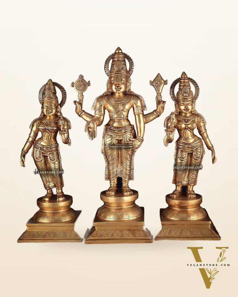 Pure Brass Large Tirupati Balaji Set with Bhudevi and Sridevi Kalyana murthy | 25"
